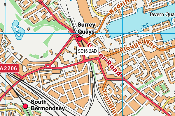 SE16 2AD map - OS VectorMap District (Ordnance Survey)