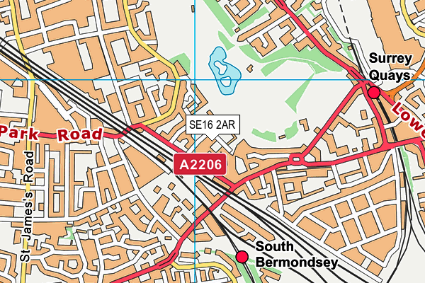 SE16 2AR map - OS VectorMap District (Ordnance Survey)