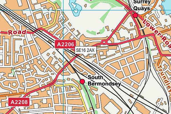 SE16 2AX map - OS VectorMap District (Ordnance Survey)
