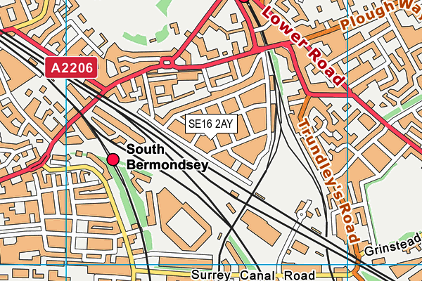 SE16 2AY map - OS VectorMap District (Ordnance Survey)