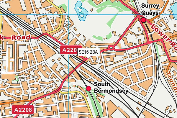SE16 2BA map - OS VectorMap District (Ordnance Survey)