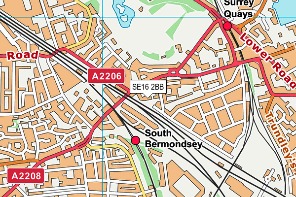 SE16 2BB map - OS VectorMap District (Ordnance Survey)