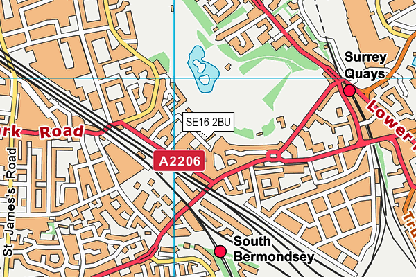 SE16 2BU map - OS VectorMap District (Ordnance Survey)