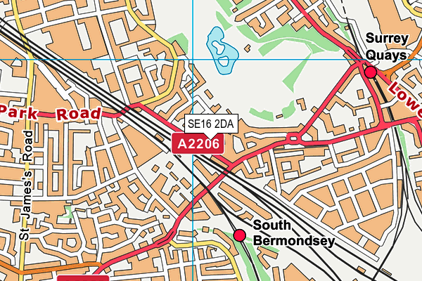 SE16 2DA map - OS VectorMap District (Ordnance Survey)