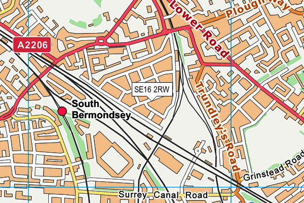 SE16 2RW map - OS VectorMap District (Ordnance Survey)