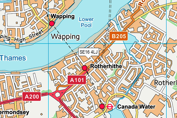SE16 4LJ map - OS VectorMap District (Ordnance Survey)