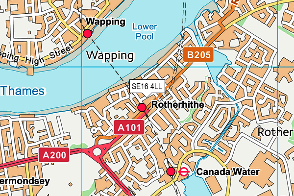 SE16 4LL map - OS VectorMap District (Ordnance Survey)