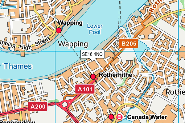 SE16 4NQ map - OS VectorMap District (Ordnance Survey)