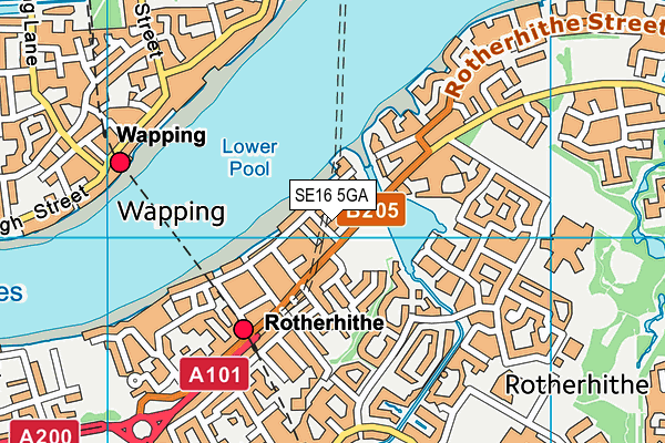 SE16 5GA map - OS VectorMap District (Ordnance Survey)