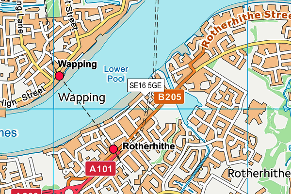 SE16 5GE map - OS VectorMap District (Ordnance Survey)
