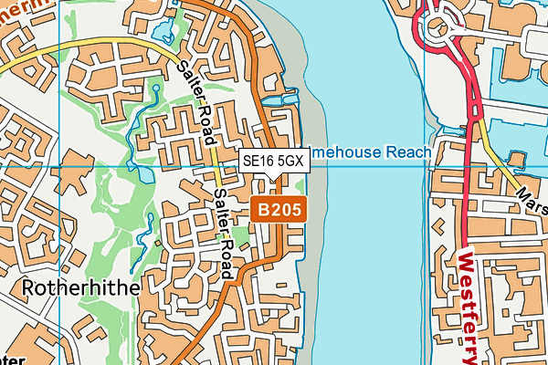 SE16 5GX map - OS VectorMap District (Ordnance Survey)