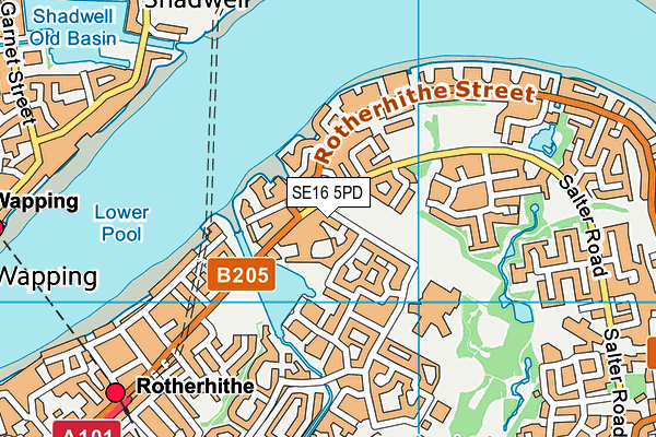SE16 5PD map - OS VectorMap District (Ordnance Survey)