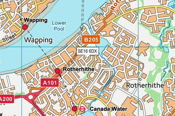 SE16 6DX map - OS VectorMap District (Ordnance Survey)