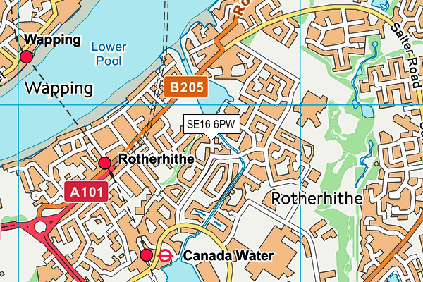 SE16 6PW map - OS VectorMap District (Ordnance Survey)