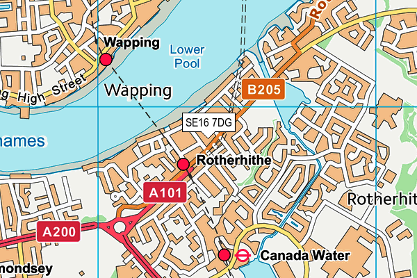 SE16 7DG map - OS VectorMap District (Ordnance Survey)
