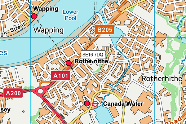 SE16 7DQ map - OS VectorMap District (Ordnance Survey)