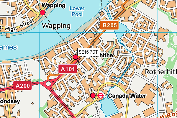 SE16 7DT map - OS VectorMap District (Ordnance Survey)