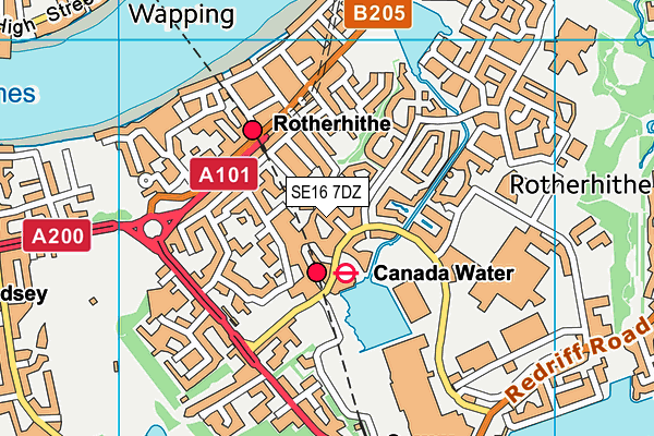 SE16 7DZ map - OS VectorMap District (Ordnance Survey)