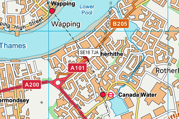 SE16 7JA map - OS VectorMap District (Ordnance Survey)