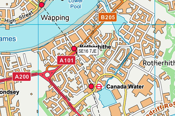 SE16 7JE map - OS VectorMap District (Ordnance Survey)