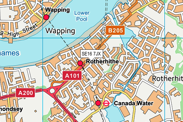 SE16 7JX map - OS VectorMap District (Ordnance Survey)
