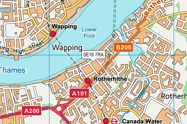 SE16 7RA map - OS VectorMap District (Ordnance Survey)