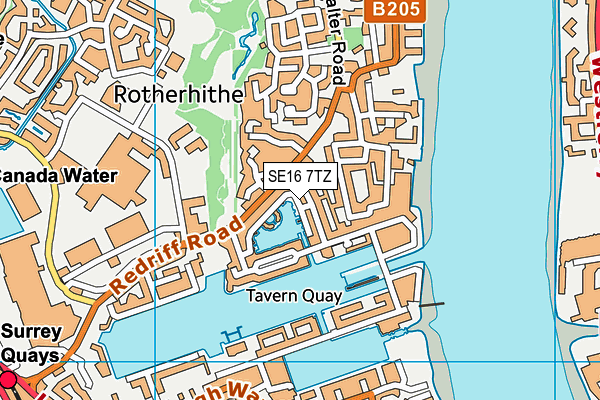 SE16 7TZ map - OS VectorMap District (Ordnance Survey)
