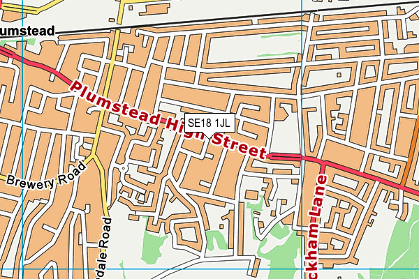SE18 1JL map - OS VectorMap District (Ordnance Survey)