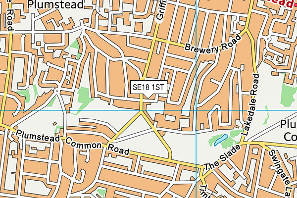 SE18 1ST map - OS VectorMap District (Ordnance Survey)