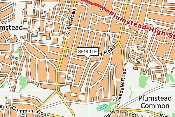 SE18 1TE map - OS VectorMap District (Ordnance Survey)