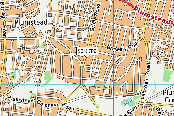 SE18 7PZ map - OS VectorMap District (Ordnance Survey)