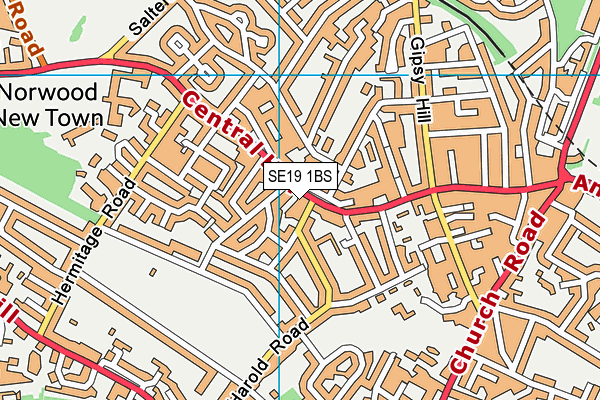 SE19 1BS map - OS VectorMap District (Ordnance Survey)