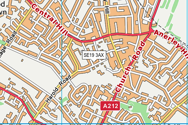 SE19 3AX map - OS VectorMap District (Ordnance Survey)