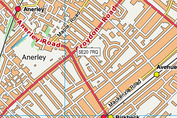 SE20 7RQ map - OS VectorMap District (Ordnance Survey)