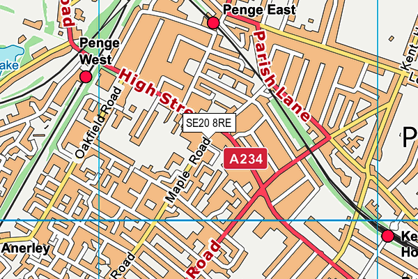 SE20 8RE map - OS VectorMap District (Ordnance Survey)