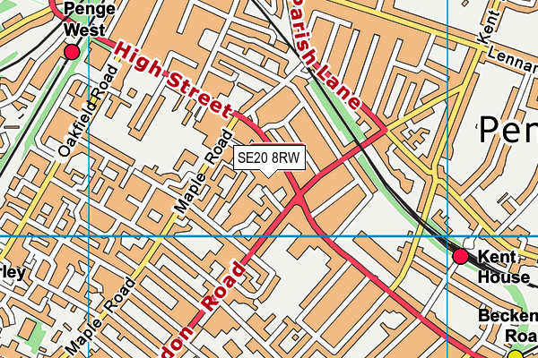 SE20 8RW map - OS VectorMap District (Ordnance Survey)