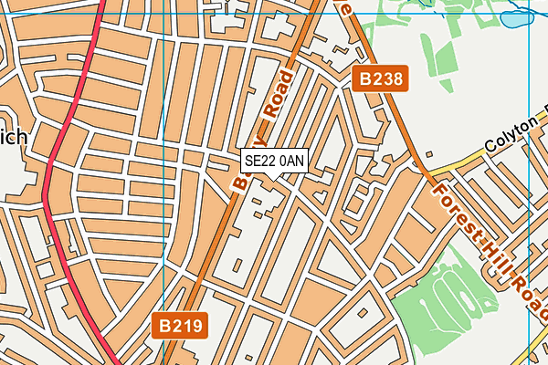 SE22 0AN map - OS VectorMap District (Ordnance Survey)