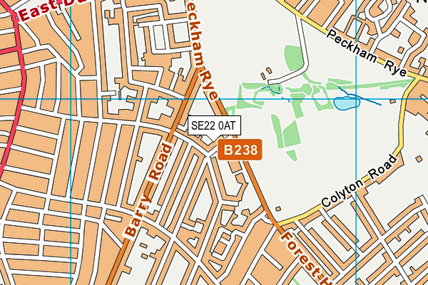 SE22 0AT map - OS VectorMap District (Ordnance Survey)