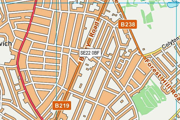 SE22 0BF map - OS VectorMap District (Ordnance Survey)
