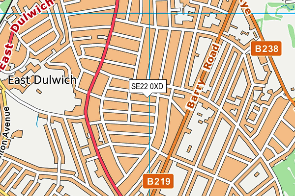 SE22 0XD map - OS VectorMap District (Ordnance Survey)