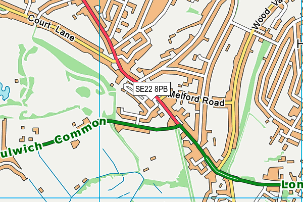 SE22 8PB map - OS VectorMap District (Ordnance Survey)