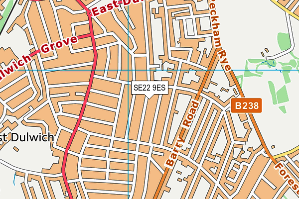 SE22 9ES map - OS VectorMap District (Ordnance Survey)