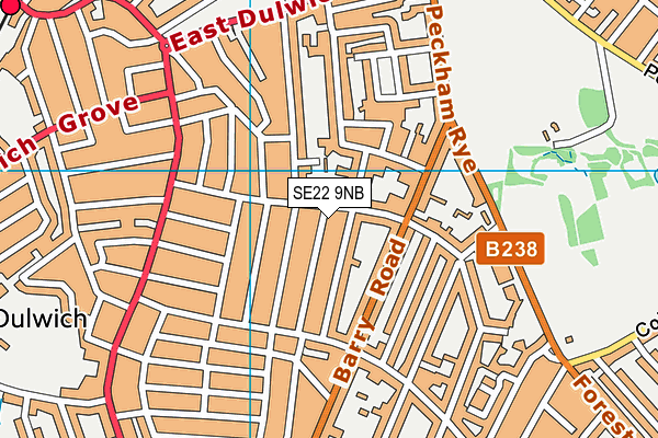 SE22 9NB map - OS VectorMap District (Ordnance Survey)