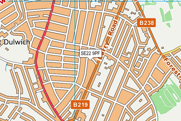 SE22 9PF map - OS VectorMap District (Ordnance Survey)