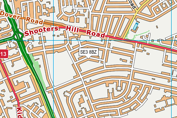 SE3 8BZ map - OS VectorMap District (Ordnance Survey)