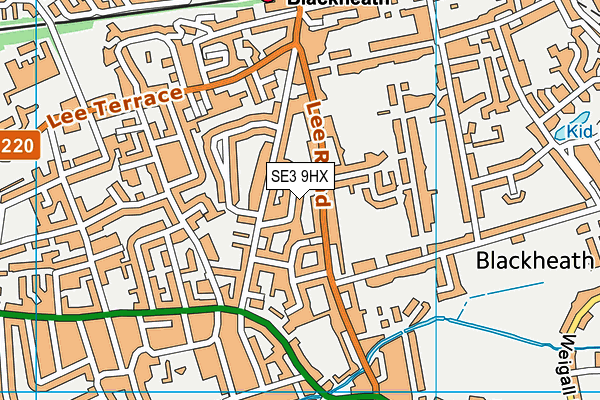 SE3 9HX map - OS VectorMap District (Ordnance Survey)