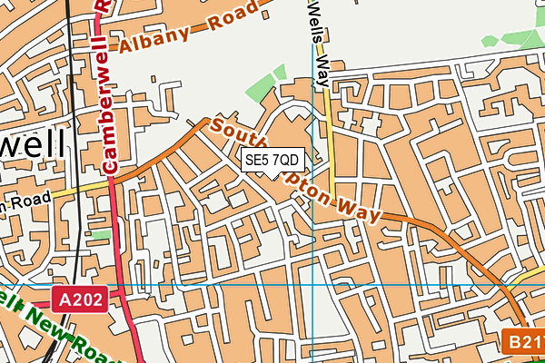 SE5 7QD map - OS VectorMap District (Ordnance Survey)