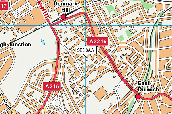 SE5 8AW map - OS VectorMap District (Ordnance Survey)