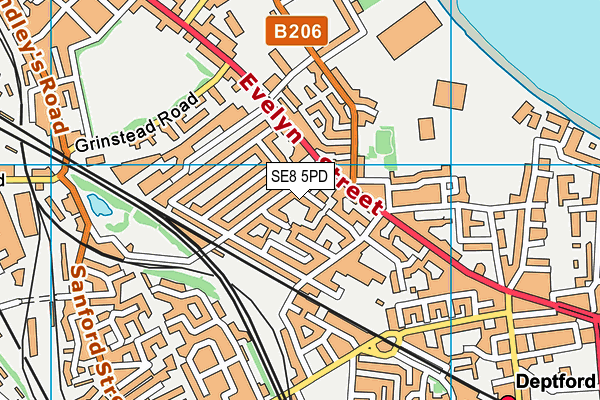 SE8 5PD map - OS VectorMap District (Ordnance Survey)