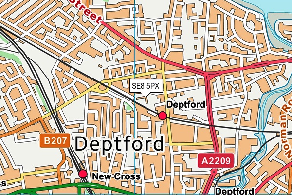 SE8 5PX map - OS VectorMap District (Ordnance Survey)
